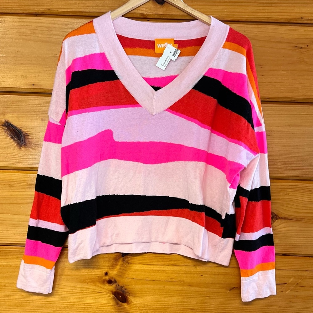 NWT WISPR by Brodie Bright Multicolor
Oversized V-neck Sweater Striped V-Neck S